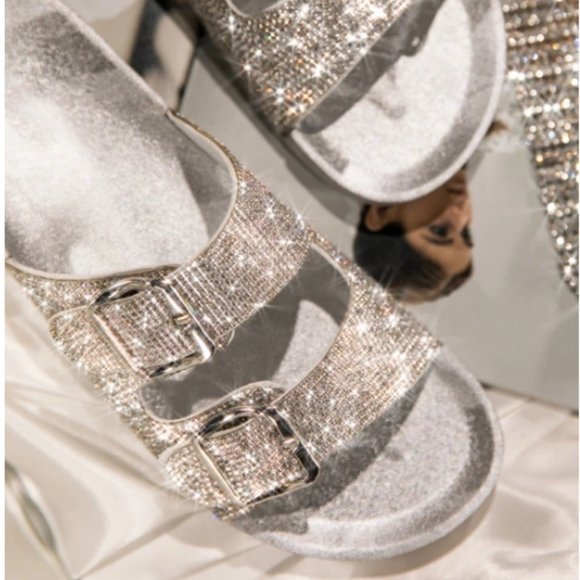 !!RESTOCKED!! Embellished Buckle Sandals - Silver - Picture 3 of 7